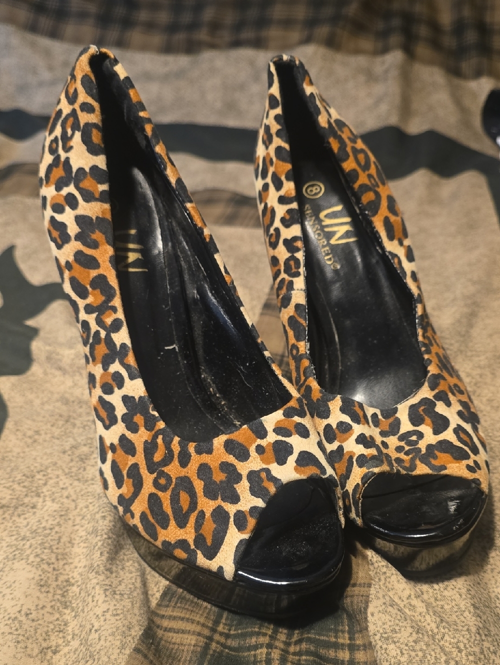 The Limited Leopard Print Peep-Toe Heels - Brown/Black New Size 8